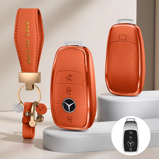 Mercedes Benz Aluminum Alloy Leather Car Key Fob Case Cover For Benz A, C, E, S, G-Class, GLA, GLB, GLC, GLE, GLS, CLA, CLS, EQC