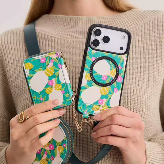 [With Card Slot] Apple iPhone 15/Plus/Pro/Pro Max - Custype Floral Protective Wallet Case with Chain