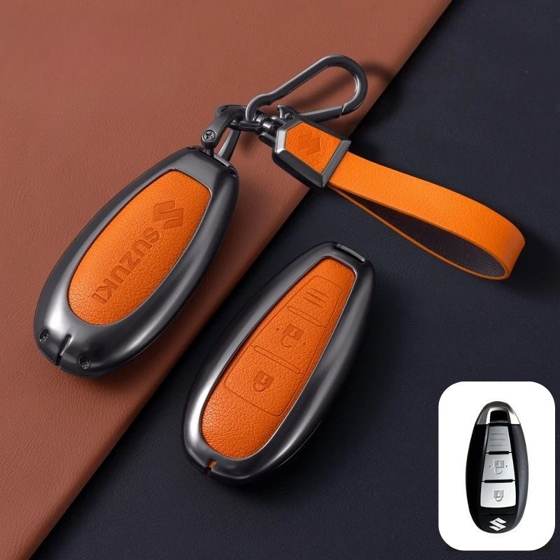 Load image into Gallery viewer, Suzuki Zinc Alloy Geuine Leather Car Key Fob Case Cover For Swift, Vitara, Baleno, Ciaz, SX4,  S-Cross, Jimny, Baleno, Ertiga

