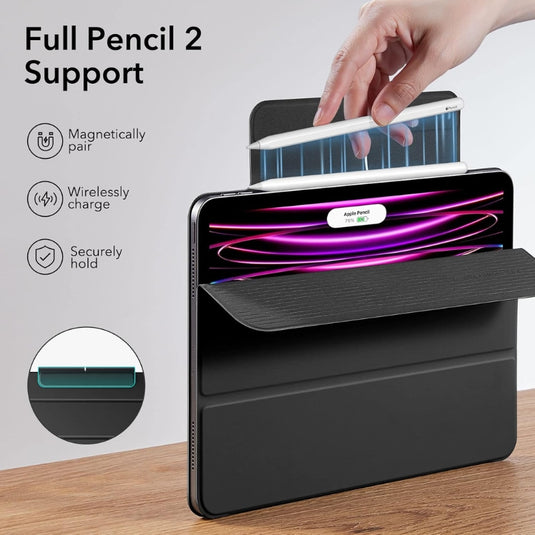 [Built-in & Stand][Pencil Holder] Apple  iPad Pro 12.9 inch (2022/2021/2020, 6th/5th/4th Gen) Powerful Magnetic Attachment Slim Trifold Stand Supports Pencil(USB-C) Durable Protection Case