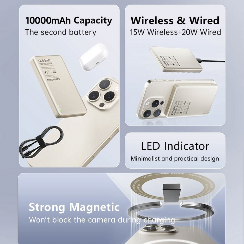 Load image into Gallery viewer, MOVE SPEED S10 Ultra-thin Titanium Magnetic Power Bank 10000mAh PD20W (YSPBS10)
