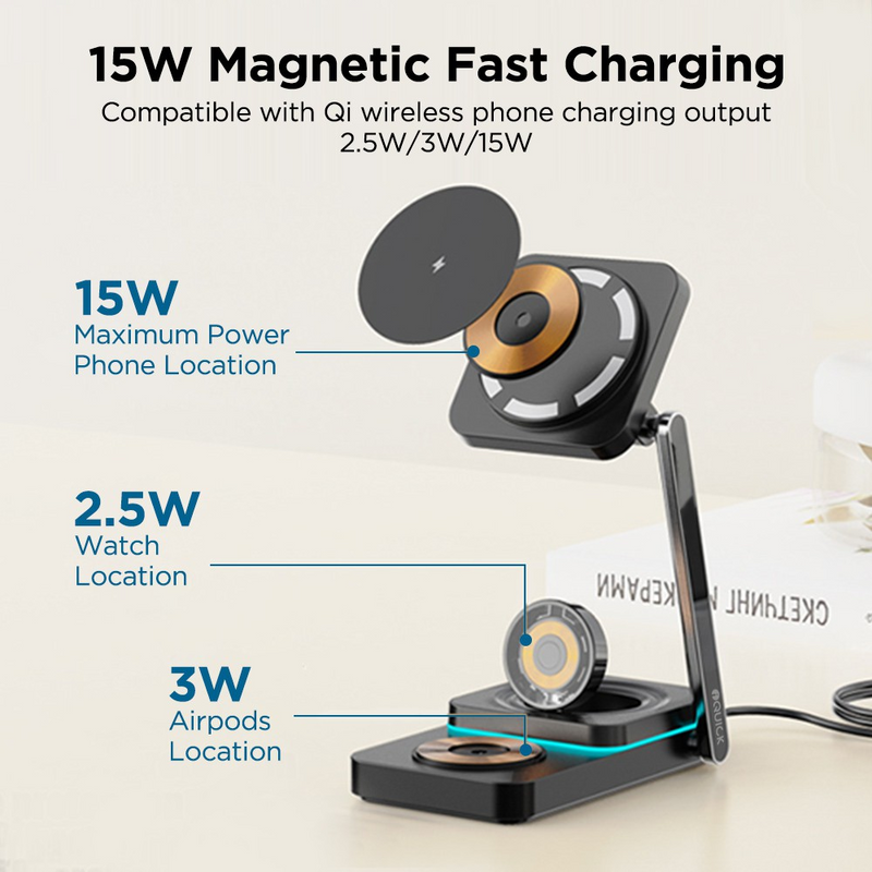 Load image into Gallery viewer, iQuick Twig T6 3 in 1 Foldable Wireless Charger Stand
