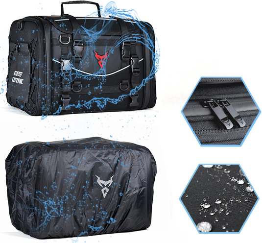 MOTOCENTRIC Motorcycle Rear Seat Bag 35L – Waterproof, Large Capacity, Multi-Functional Travel Bag (Expandable up to 50L)