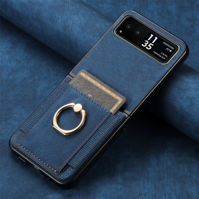 [With Ring Bracket] Motorola Moto Razr 60 PU Vegan Leather Card Slot Protective Case - i-Station Mobile Phone & Electronic Device Repair and Accessories