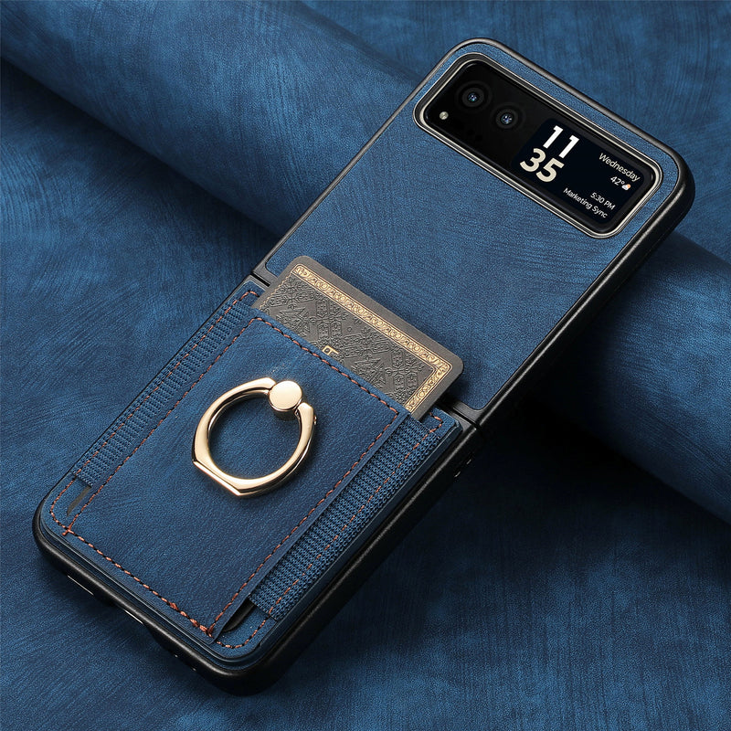 Load image into Gallery viewer, [With Ring Bracket] Motorola Moto Razr 60 PU Vegan Leather Card Slot Protective Case
