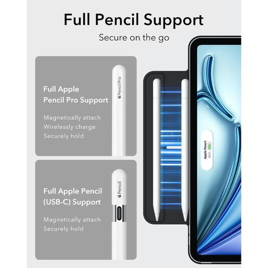 [Built-in & Stand][Pencil Holder] Apple iPad Air 11 Inch M2(2024), iPad Air 5th/4th Gen (2022/2020) Powerful Magnetic Attachment Slim Trifold Stand Supports Pencil(USB-C) Durable Protection Case