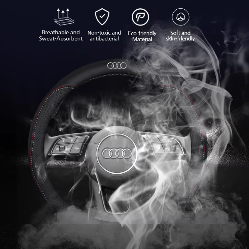 Load image into Gallery viewer, Audi Genuine Leather Breathable Steering Wheel Cover for Q5L, A4L, A6L, A3, A5, A7, A8, Q3, Q7, Q8
