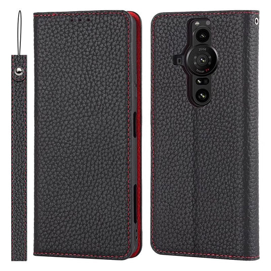 [With Card Slot] Sony Xperia Pro I - Business Flip Genuine Leather Wallet Series Stand Case