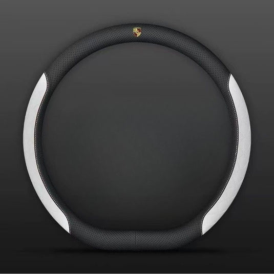 Porsche PU Leather Steering Wheel Cover with Heat-Pressed Embossed Texture For Cayenne, Macan, Panamera, 718, 911, Taycan