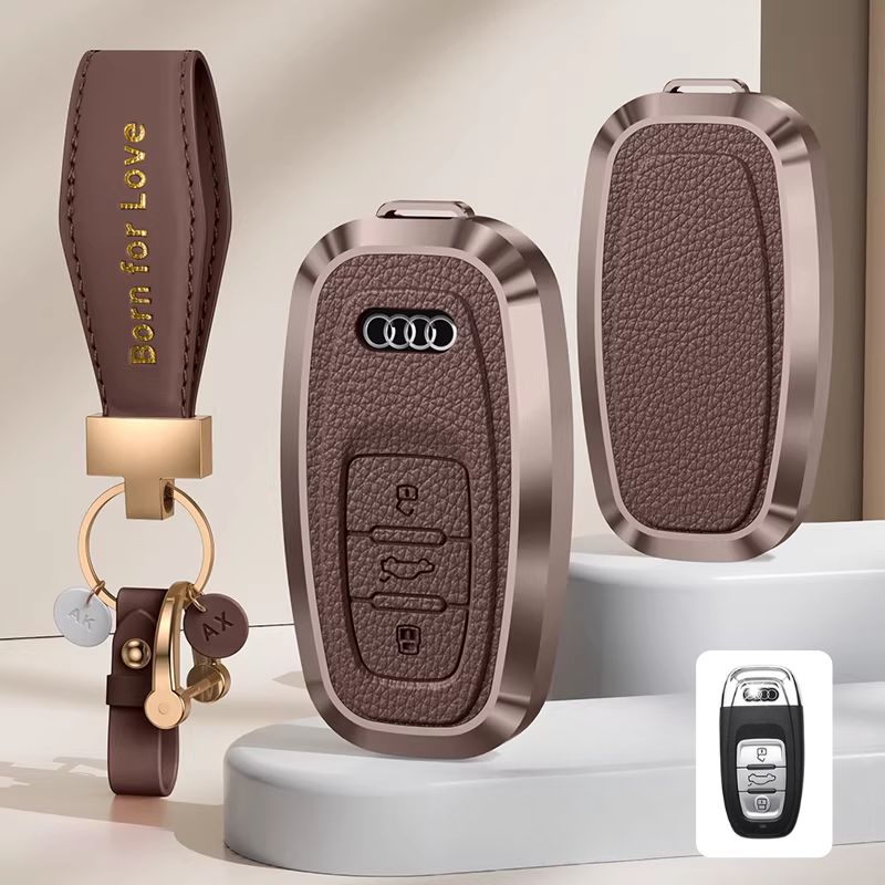 Load image into Gallery viewer, Audi Aluminum Alloy Leather Car Key Fob Case Cover For A6L, A4L, Q5L, A3L, Q3, Q2L, A5, A7L, Q7, A8, Q4 e-tron - i-Station Mobile Phone &amp; Electronic Device Repair and Accessories
