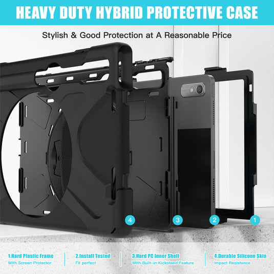 [Built-in Kickstand] Lenovo Tab M8 HD/FHD 8.0" 2019 (TB-8505) - Silicone Full Covered Heavy Duty Series Case With Adjustable Hand Strap