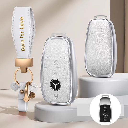 Mercedes Benz Aluminum Alloy Leather Car Key Fob Case Cover For Benz A, C, E, S, G-Class, GLA, GLB, GLC, GLE, GLS, CLA, CLS, EQC