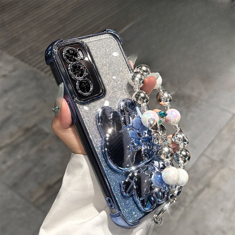 Load image into Gallery viewer, OPPO Reno 12 Pro 5G (CPH2629) - Rabbit Makeup Mirror Stand Series Case With Gradient Flash Card and Pearl Bracelet
