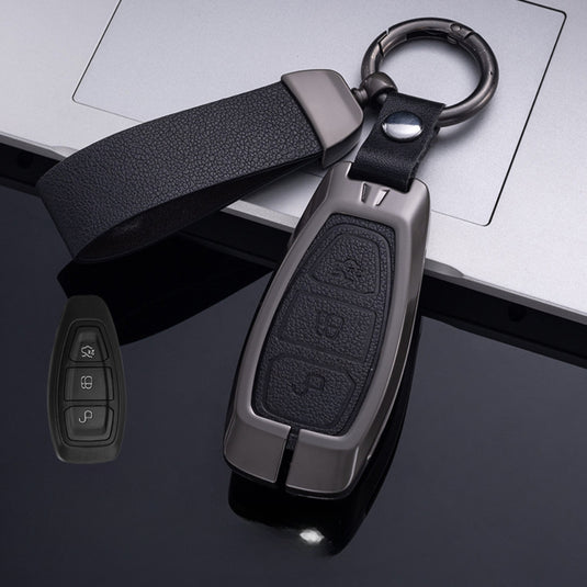 Ford Zinc Alloy Leather Folding Key Case For Ranger, Mustang, Everest, Escape, Puma, Transit, Focus, Fiesta, Ranger Raptor, Mondeo