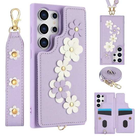 [With Card Slot] Samsung Galaxy A13 4G/5G/A04S/A04/M13 5G - Flower-decorated Leather Wallet Series Stand Case