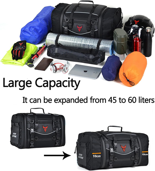 MOTOCENTRIC Motorcycle Rear Seat Bag 35L – Waterproof, Large Capacity, Multi-Functional Travel Bag (Expandable up to 50L)