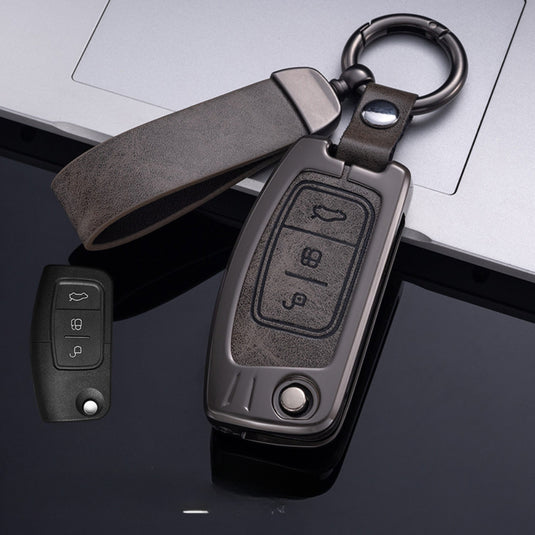 Ford Zinc Alloy Leather Folding Key Case For Ranger, Mustang, Everest, Escape, Puma, Transit, Focus, Fiesta, Ranger Raptor, Mondeo