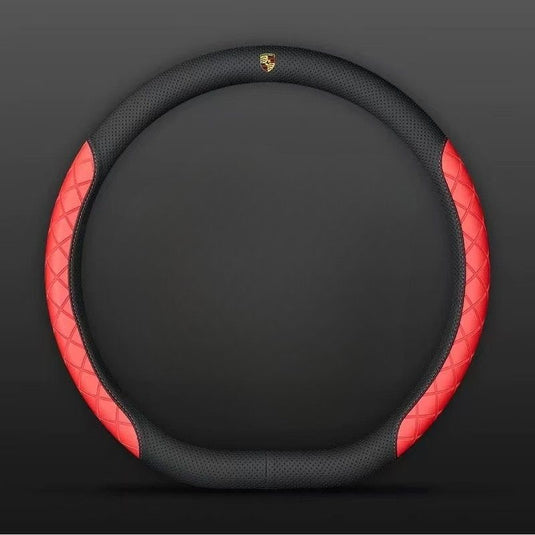 Porsche PU Leather Steering Wheel Cover with Heat-Pressed Embossed Texture For Cayenne, Macan, Panamera, 718, 911, Taycan