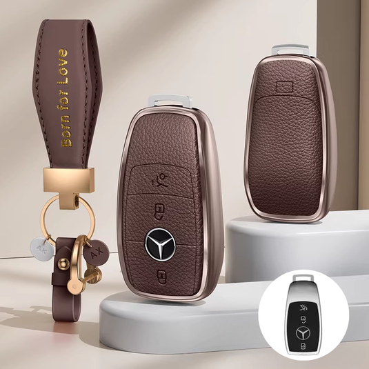 Mercedes Benz Aluminum Alloy Leather Car Key Fob Case Cover For Benz A, C, E, S, G-Class, GLA, GLB, GLC, GLE, GLS, CLA, CLS, EQC