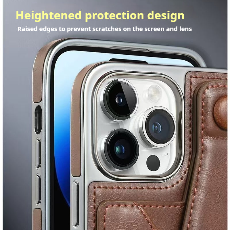 Load image into Gallery viewer, [With Card Slot] Apple iPhone 15/Plus/Pro/Pro Max Electroplated Shockproof Genuine Leather Series Case
