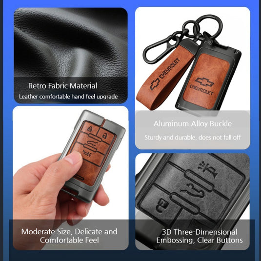 Chevrolet Zinc Alloy + PU Leather Car Key Fob Case Cover For Malibu, Equinox, Trax, Express, Silverado, Captiva