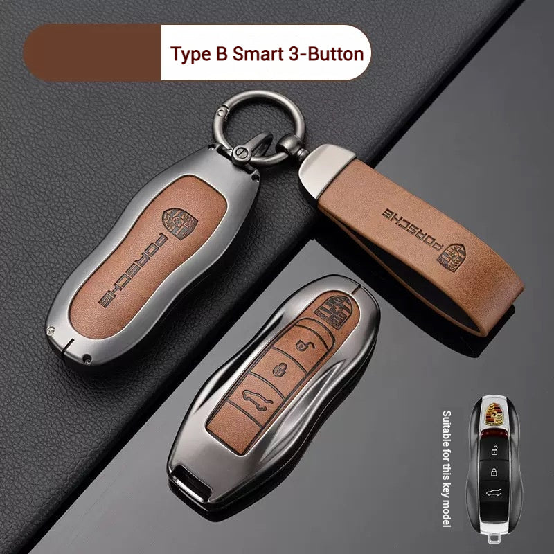 Load image into Gallery viewer, Porsche Zinc Alloy PU Leathe Car Key Fob Case Cover For Cayenne, Panamera, Macan, 911, Taycan

