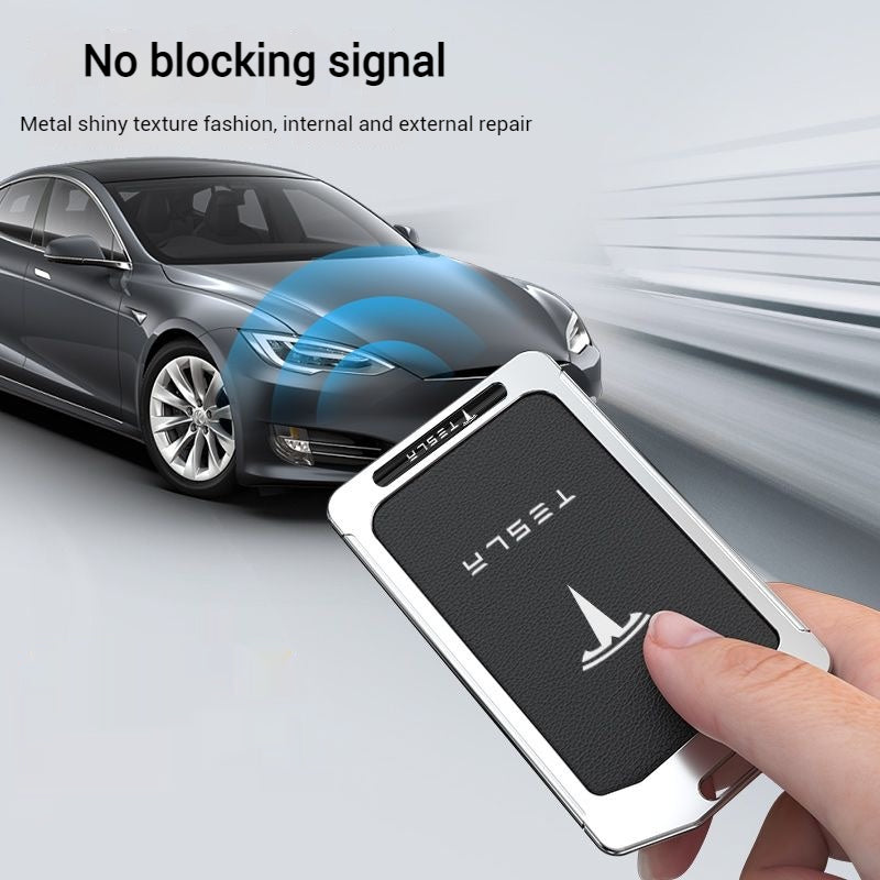 Load image into Gallery viewer, Tesla Alloy-Framed Leather Card Key Case for Model 3 &amp; Model Y - i-Station Mobile Phone &amp; Electronic Device Repair and Accessories
