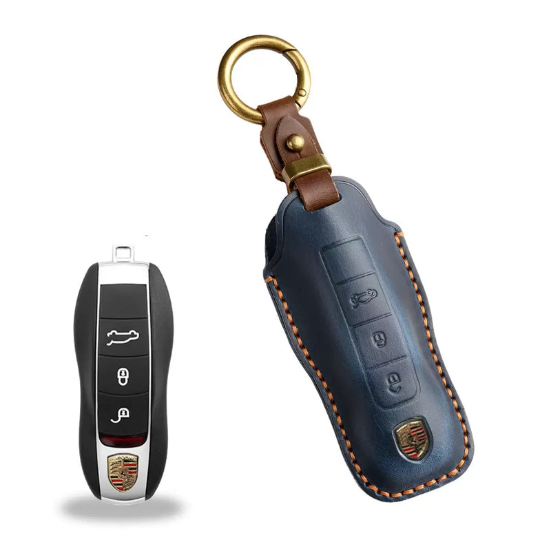 Load image into Gallery viewer, Porsche Handcrafted Genuine Leather Car Key Fob Case Cover For Macan, 718, Panamera
