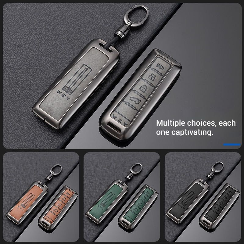 Load image into Gallery viewer, Great Wall Zinc Alloy + PU Leather Car Key Fob Case Cover For WEY VV5, VV6, VV7, Mocha
