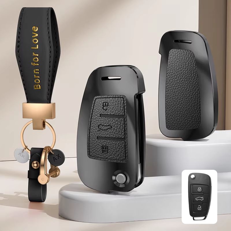 Load image into Gallery viewer, Audi Aluminum Alloy Leather Car Key Fob Case Cover For A6L, A4L, Q5L, A3L, Q3, Q2L, A5, A7L, Q7, A8, Q4 e-tron - i-Station Mobile Phone &amp; Electronic Device Repair and Accessories

