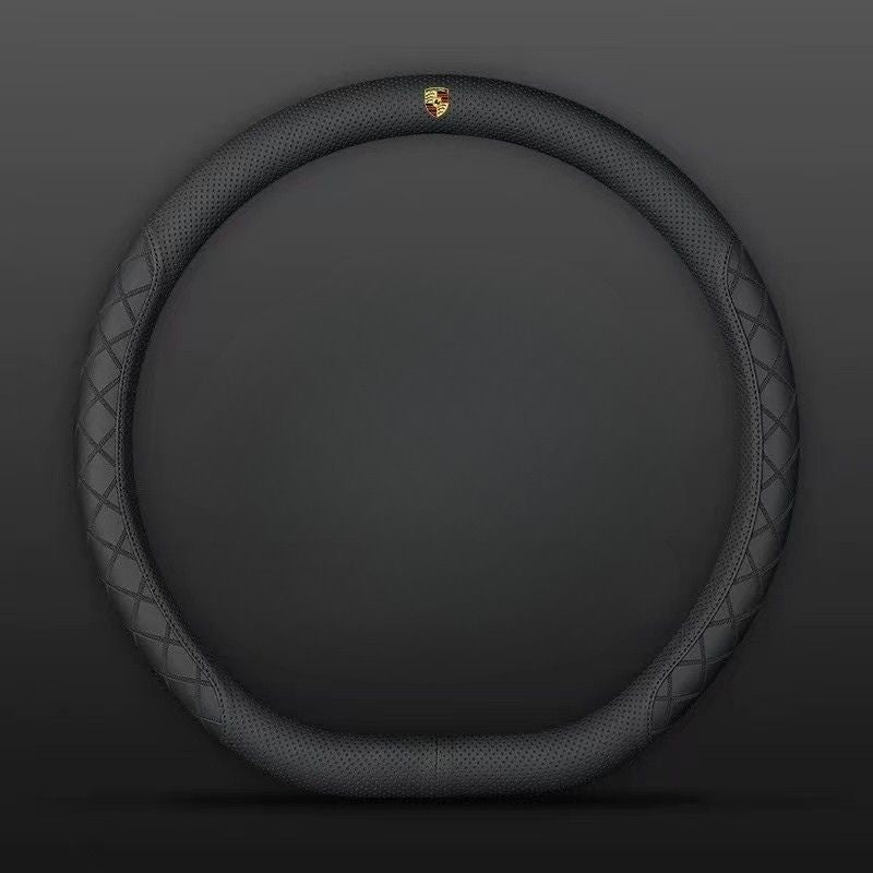 Load image into Gallery viewer, Porsche PU Leather Steering Wheel Cover with Heat-Pressed Embossed Texture For Cayenne, Macan, Panamera, 718, 911, Taycan
