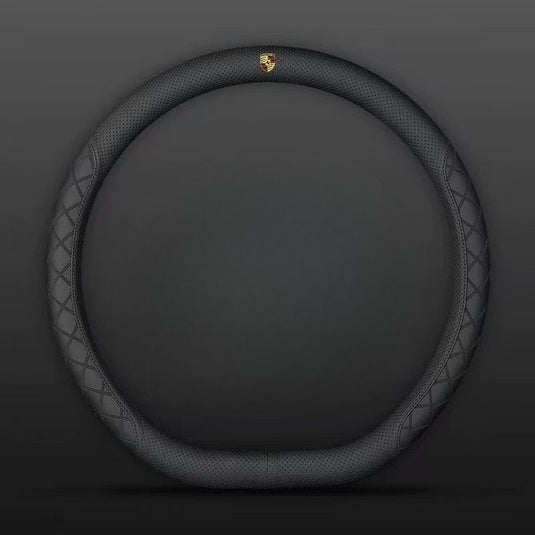 Porsche PU Leather Steering Wheel Cover with Heat-Pressed Embossed Texture For Cayenne, Macan, Panamera, 718, 911, Taycan