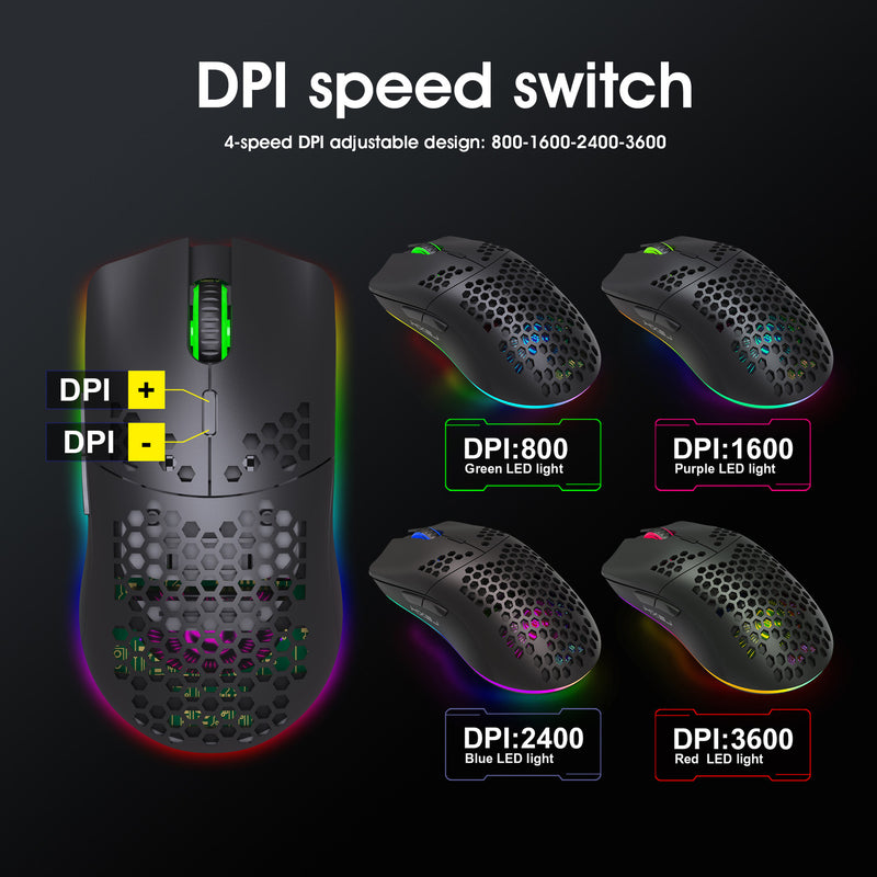 Load image into Gallery viewer, Wireless Lightweight RGB Gaming Mouse With Honeycomb Shell 6 Programmable Buttons
