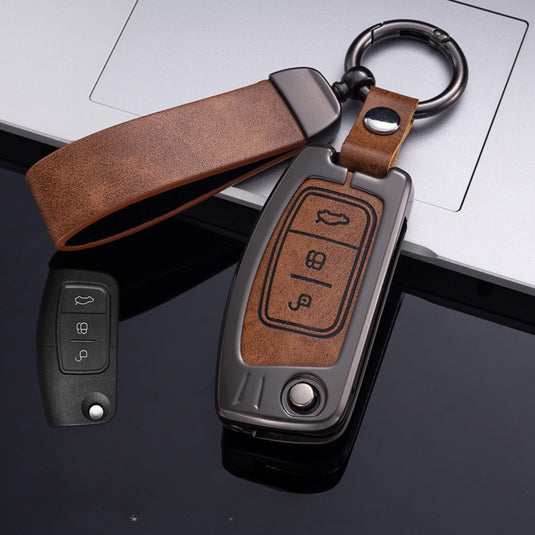 Ford Zinc Alloy Leather Folding Key Case For Ranger, Mustang, Everest, Escape, Puma, Transit, Focus, Fiesta, Ranger Raptor, Mondeo