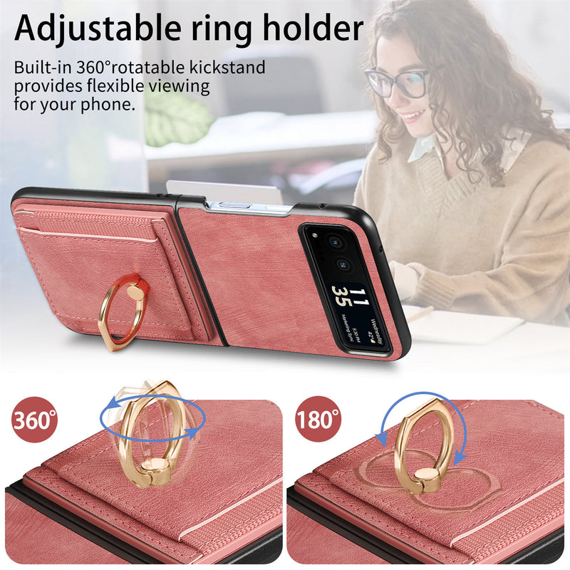 Load image into Gallery viewer, [With Ring Bracket] Motorola Moto Razr 60 PU Vegan Leather Card Slot Protective Case
