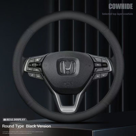 [38 CM] Universal Genuine Top Layer Leather Steering Wheel Cover For Honda Accord, Civic, CR-V, Breeze, Vezel, XR-V - i-Station Mobile Phone & Electronic Device Repair and Accessories