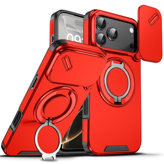 [With Slide Lens Cover] Apple iPhone 17 Pro Max / 18 Pro Max Military-Grade Shockproof Protective Stand Series Case