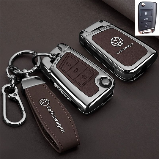 Volkswagen Premium Leather Protection Car Key Fob Case Cover For Lavida, Polo, Lamando L, Passat, ID.3, T-Cross, ID.4 X, Tiguan X