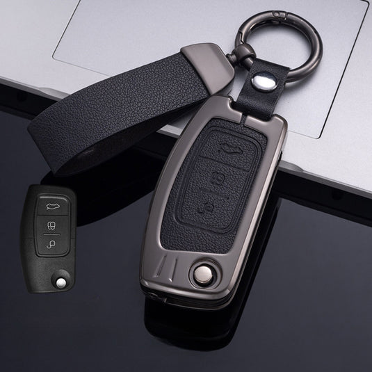 Ford Zinc Alloy Leather Folding Key Case For Ranger, Mustang, Everest, Escape, Puma, Transit, Focus, Fiesta, Ranger Raptor, Mondeo