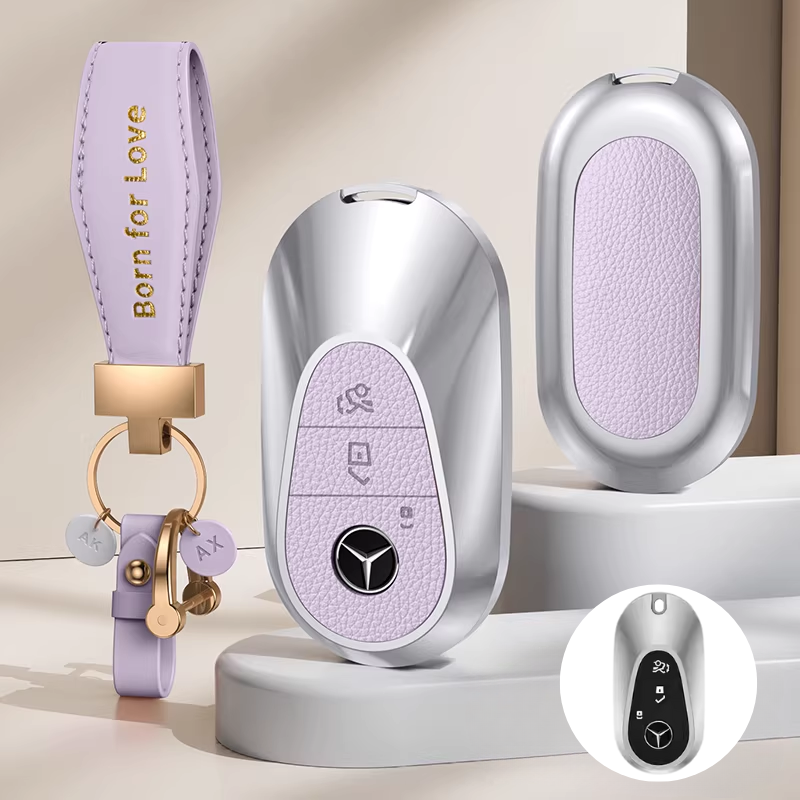 Load image into Gallery viewer, Mercedes Benz Aluminum Alloy Leather Car Key Fob Case Cover For Benz A, C, E, S, G-Class, GLA, GLB, GLC, GLE, GLS, CLA, CLS, EQC
