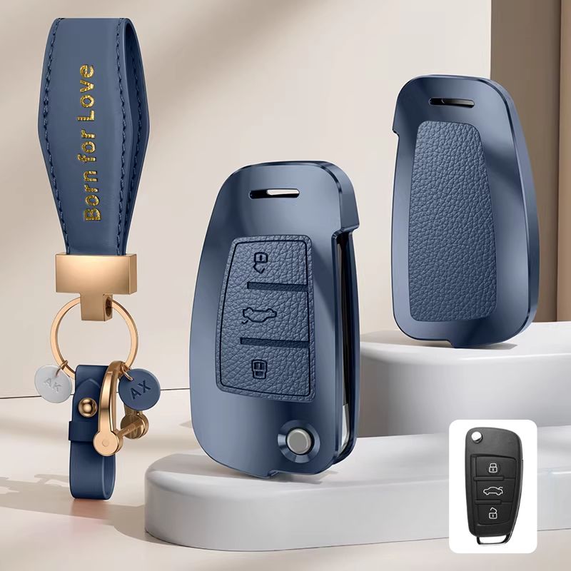 Load image into Gallery viewer, Audi Aluminum Alloy Leather Car Key Fob Case Cover For A6L, A4L, Q5L, A3L, Q3, Q2L, A5, A7L, Q7, A8, Q4 e-tron - i-Station Mobile Phone &amp; Electronic Device Repair and Accessories
