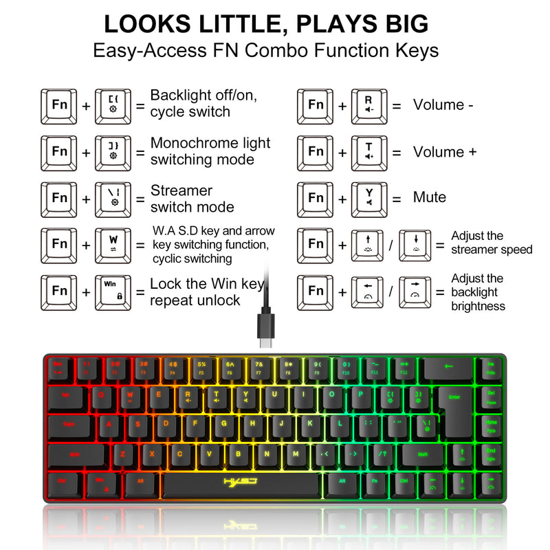 Load image into Gallery viewer, Portable 68-Key Mechanical Feel Membrane Wired Gaming Keyboard, ABS Material, RGB Backlight
