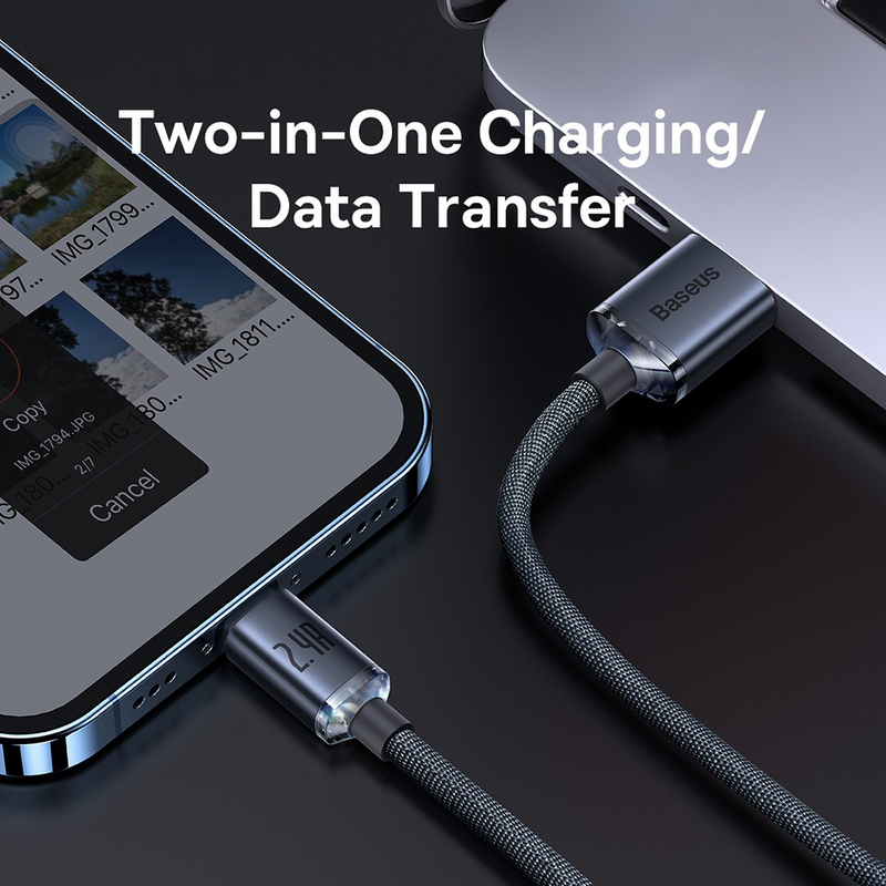 Load image into Gallery viewer, CW-FXP Baseus Crystal Shine Series Fast Charging Data Cable USB to iP 2.4A 1.2m - Black
