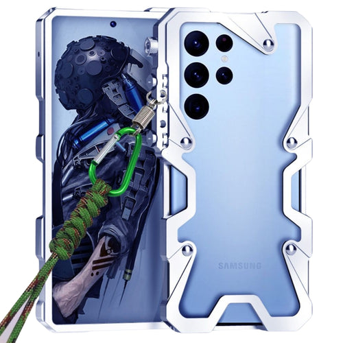 Samsung Galaxy S22 Ultra (SM-S908) - Metal Frame Mechanical Style Heavy Duty Series Case With Lanyard