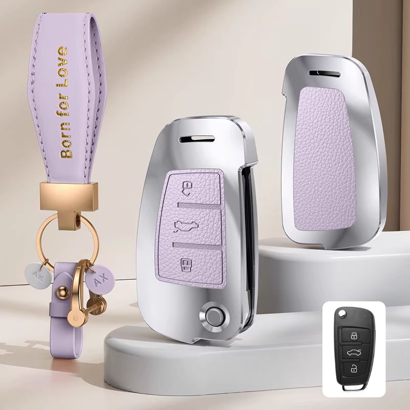 Load image into Gallery viewer, Audi Aluminum Alloy Leather Car Key Fob Case Cover For A6L, A4L, Q5L, A3L, Q3, Q2L, A5, A7L, Q7, A8, Q4 e-tron - i-Station Mobile Phone &amp; Electronic Device Repair and Accessories
