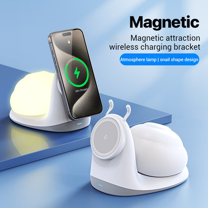 Load image into Gallery viewer, 15W Snail-Shaped Magnetic Wireless Charger &amp; Night Light – 2-in-1 for iPhone - i-Station Mobile Phone &amp; Electronic Device Repair and Accessories
