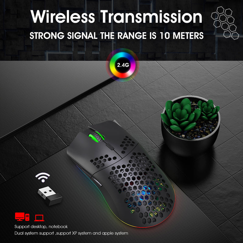 Load image into Gallery viewer, Wireless Lightweight RGB Gaming Mouse With Honeycomb Shell 6 Programmable Buttons
