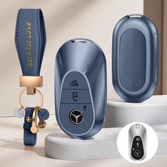 Mercedes Benz Aluminum Alloy Leather Car Key Fob Case Cover For Benz A, C, E, S, G-Class, GLA, GLB, GLC, GLE, GLS, CLA, CLS, EQC