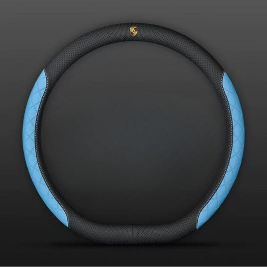 Porsche PU Leather Steering Wheel Cover with Heat-Pressed Embossed Texture For Cayenne, Macan, Panamera, 718, 911, Taycan