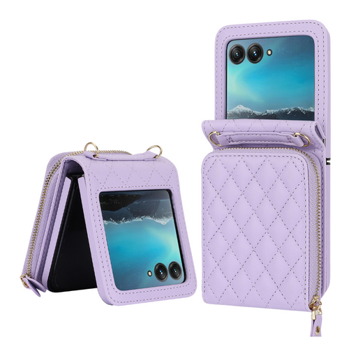 [With Shoulder Strap] [With Card Slot] Motorola Razr 40/Ultra - PU leather Crossbody Wallet Style Shockproof Phone Case